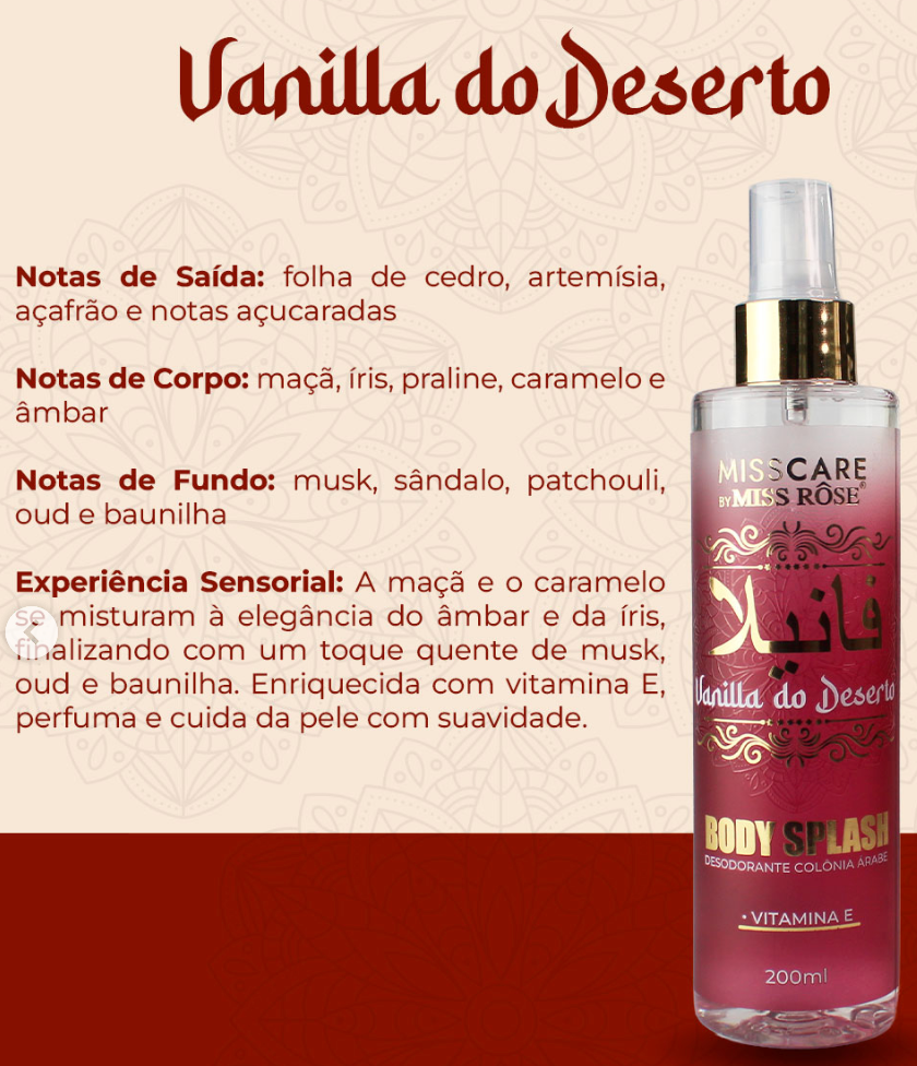 Body Splash Vanilla do Deserto – Miss Rôse™