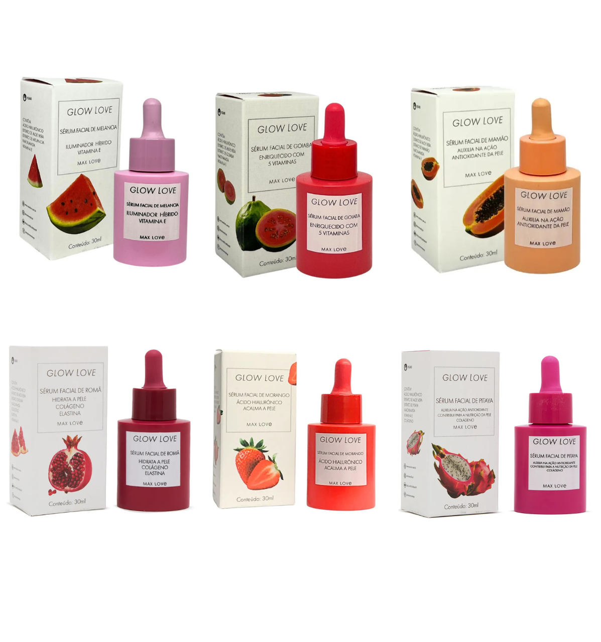 Séruns Faciais Max Love – Linha Glow Natural com Superfrutas e Ativos Poderosos™
